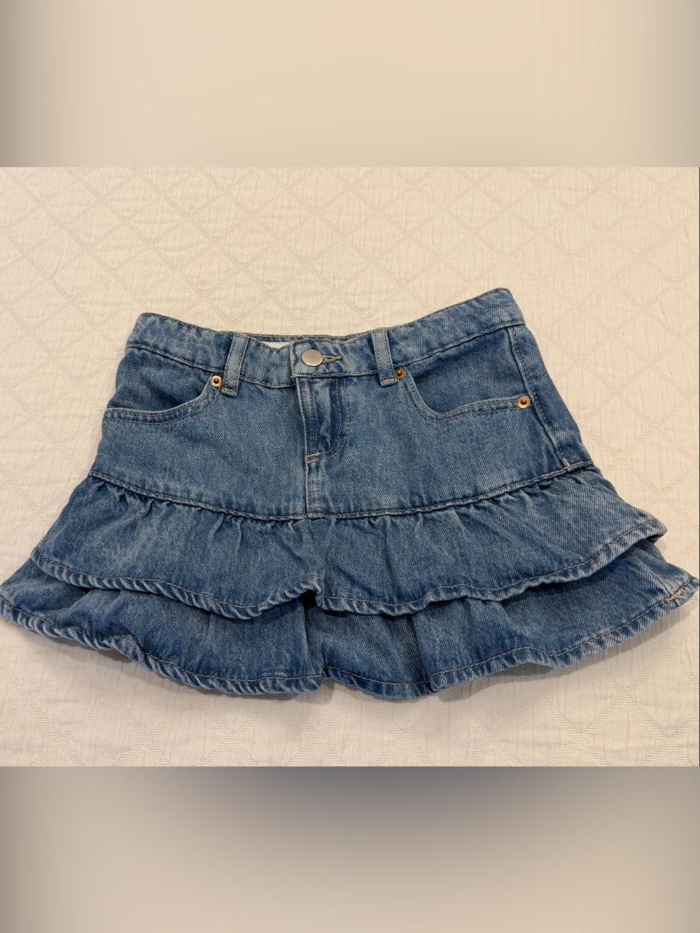 NWOT- Zara Blue Denim Ruffle Skirt, size 8-9 Years